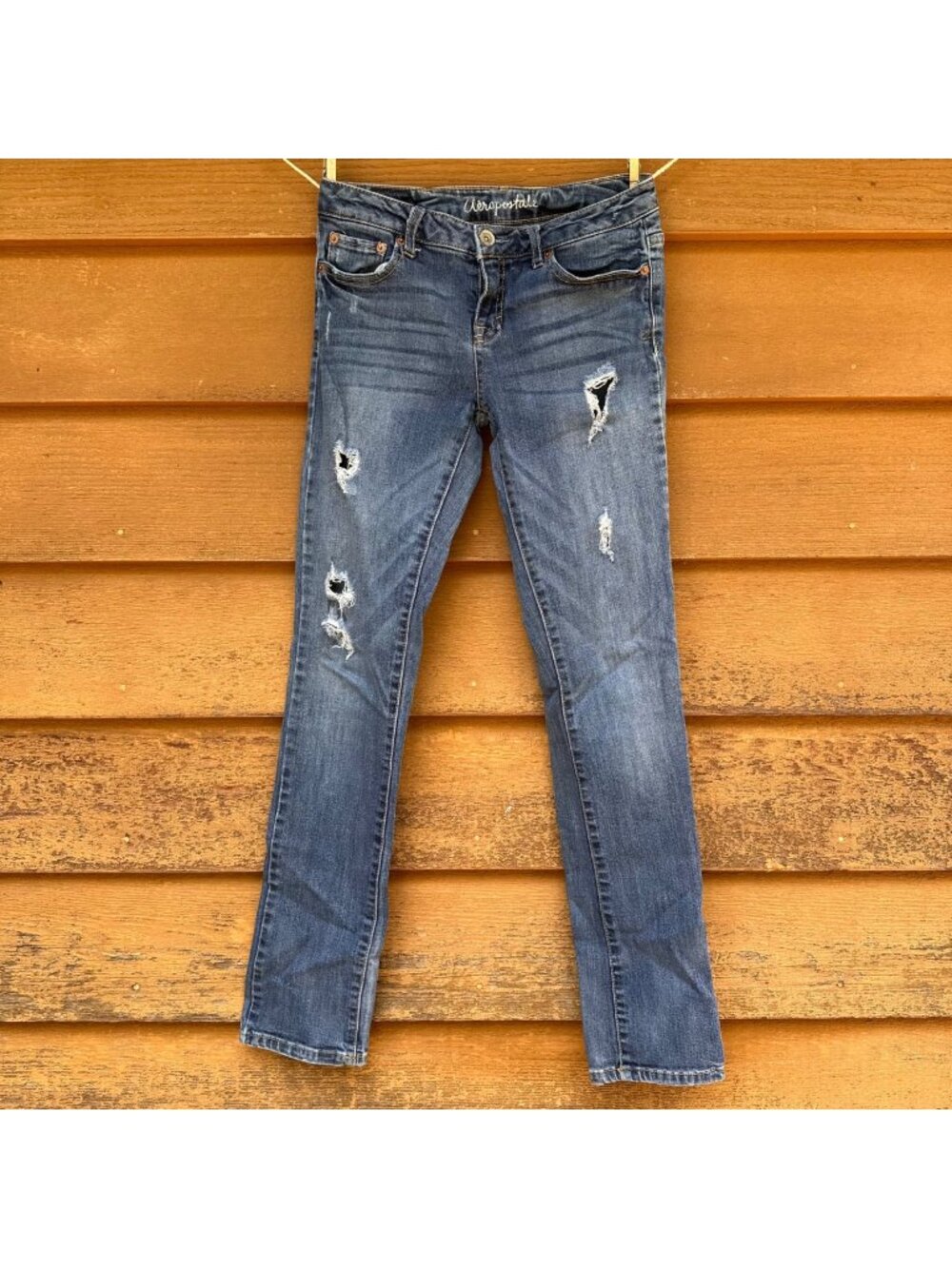 Aeropostale Bayla Skinny Distressed Jeans Size 2 Regular Denim Blue